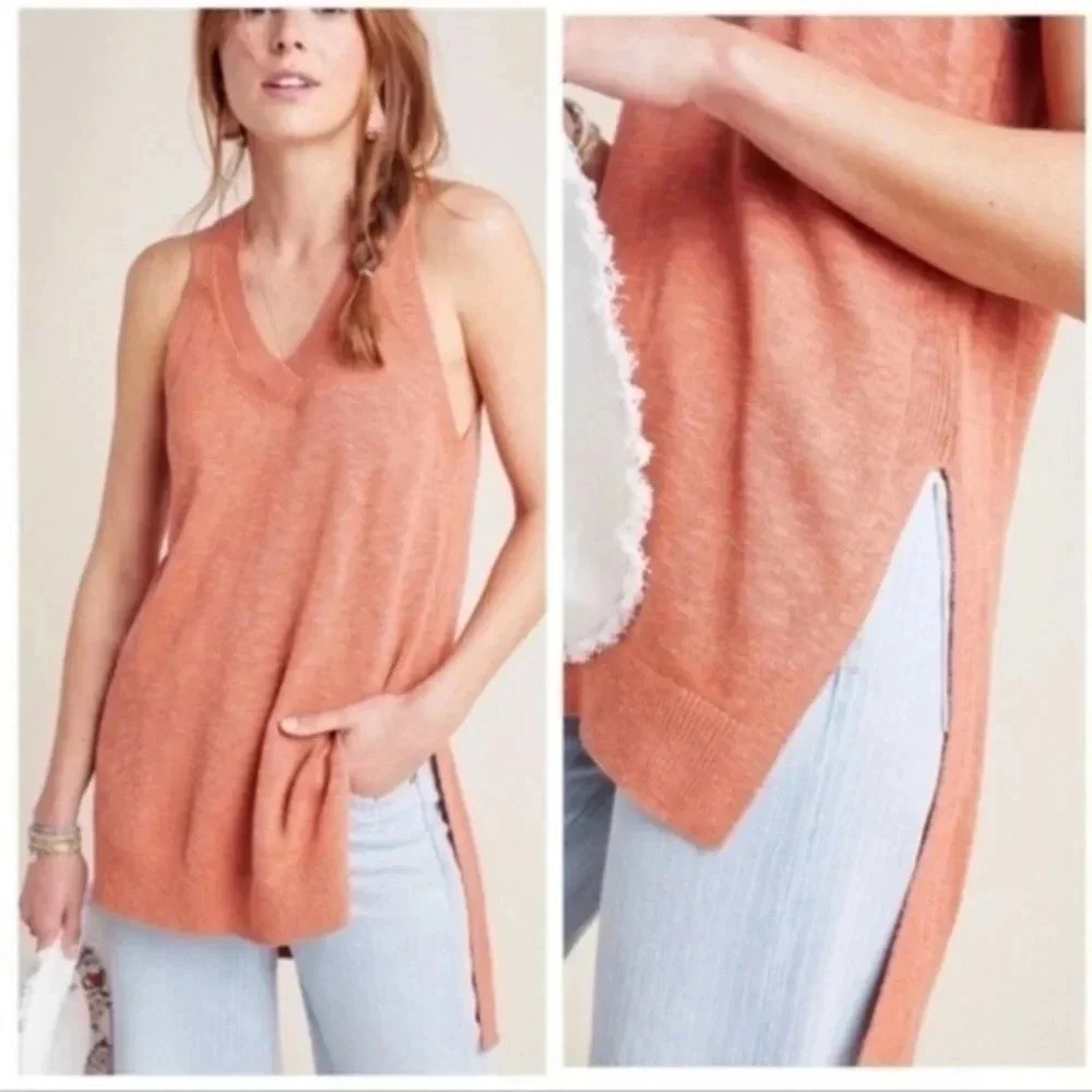 Anthropologie | Bohemian Mango Sleeveless V-Neck Sweater W/ Slits Size XS NWT